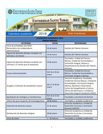 CALENDARIO ACADEMICO 2018-