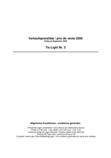 Verkaufspreisliste / prix de vente 2009 - Tic Beleuchtungen AG