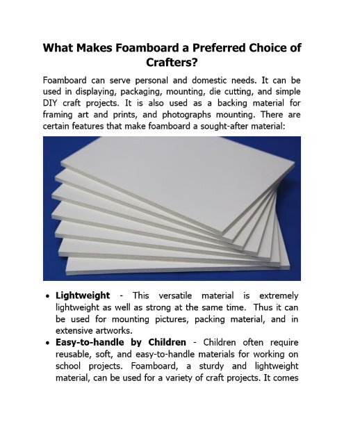 What Makes Foamboard a Preferred Choice of Crafters