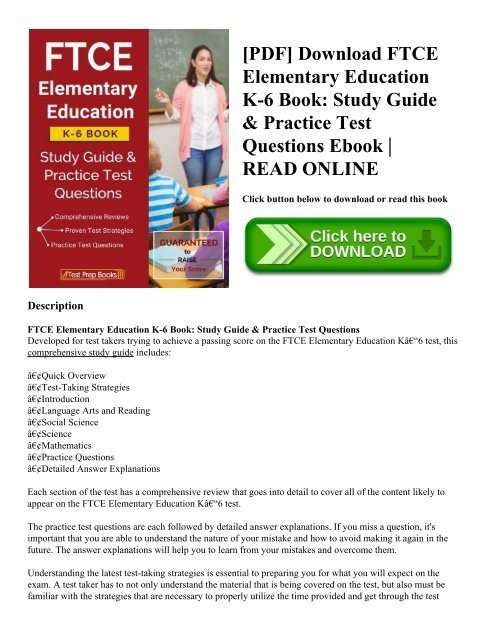 [PDF] Download FTCE Elementary Education K-6 Book: Study Guide & Practice Test Questions Ebook | READ ONLINE