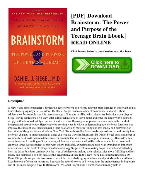 [PDF] Download Brainstorm: The Power and Purpose of the Teenage Brain Ebook | READ ONLINE