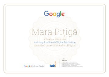 Certificat Atelierul Digital - Mara Pitiga
