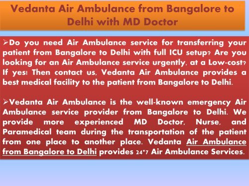 Vedanta Air Ambulance from Chennai to Delhi is Always Available