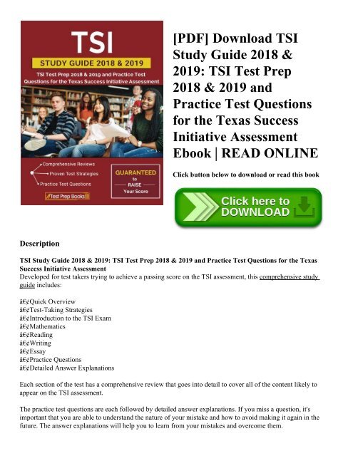 [PDF] Download TSI Study Guide 2018 & 2019: TSI Test Prep 2018 & 2019 and Practice Test Questions for the Texas Success Initiative Assessment Ebook | READ ONLINE