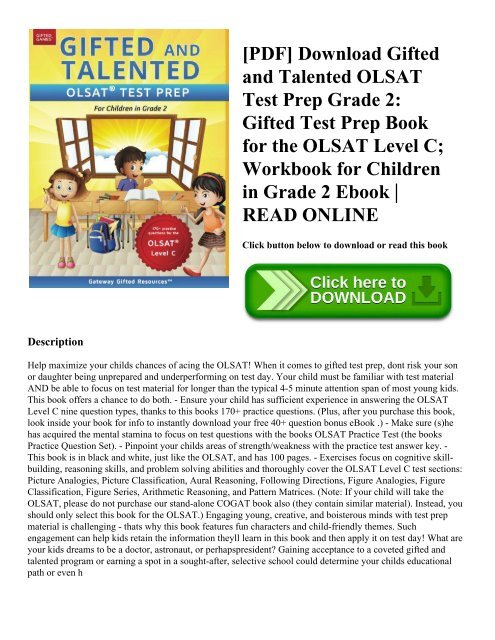 [PDF] Download Gifted and Talented OLSAT Test Prep Grade 2: Gifted Test Prep Book for the OLSAT Level C; Workbook for Children in Grade 2 Ebook | READ ONLINE