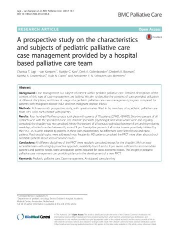 A prospective study on the characteristics and subjects of pediatric palliative care case management provided by a hospital based palliatieve care team