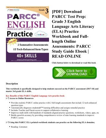 [PDF] Download PARCC Test Prep: Grade 3 English Language Arts Literacy (ELA) Practice Workbook and Full-length Online Assessments: PARCC Study Guide Ebook | READ ONLINE