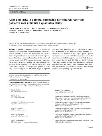 Aims and tasks in parental caregiving for children receiving palliative care at home a qualitative study