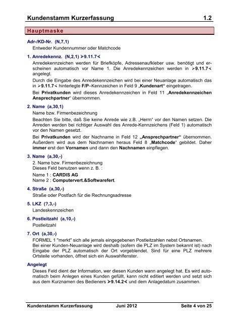 Kundenstamm Kurzerfassung 1.2