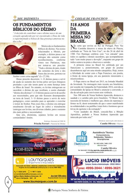 Revista Igreja Viva - Paróquia Nossa Senhora de Fátima - Edição Abril 2018