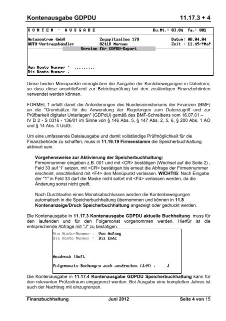 Kontenausgabe GDPDU 11.17.3 + 4