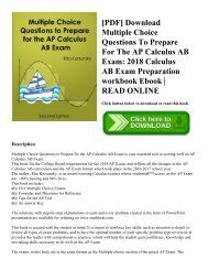 [PDF] Download Multiple Choice Questions To Prepare For The AP Calculus AB Exam: 2018 Calculus AB Exam Preparation workbook Ebook | READ ONLINE