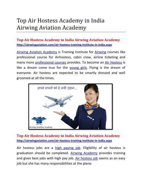 Top Air Hostess Academy in India Airwing Aviation Academy
