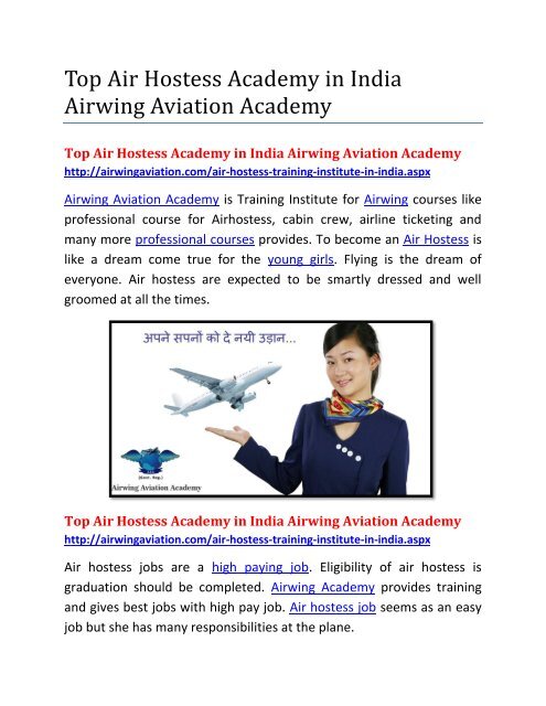 Top Air Hostess Academy in India Airwing Aviation Academy