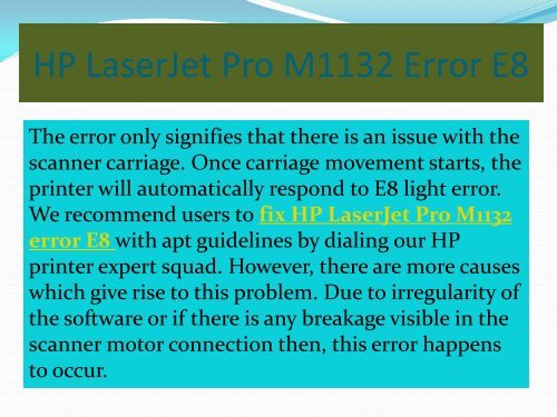 1-800-597-1052 Fix HP LaserJet Pro M1132 Error E8