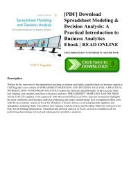 [PDF] Download Spreadsheet Modeling & Decision Analysis: A Practical Introduction to Business Analytics Ebook | READ ONLINE