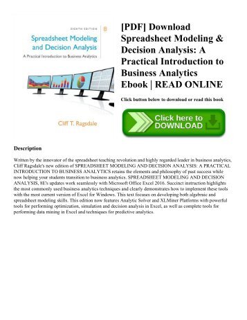 [PDF] Download Spreadsheet Modeling & Decision Analysis: A Practical Introduction to Business Analytics Ebook | READ ONLINE