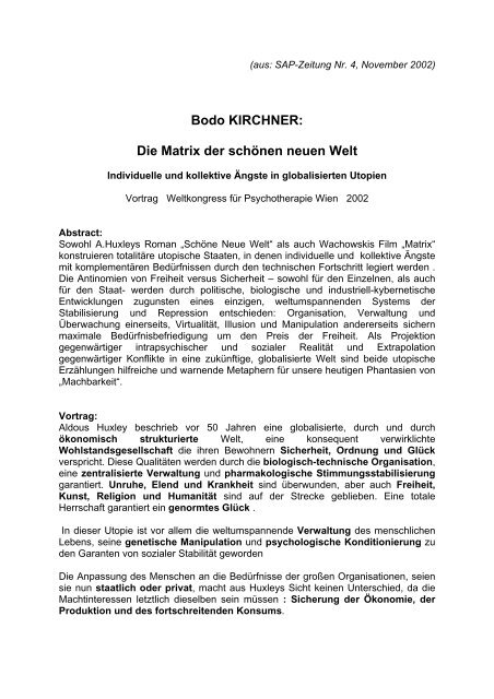 Bodo Kirchner Die Matrix Der Schonen Neuen Welt