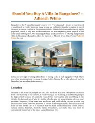 Should You Buy A Villa In Bangalore? – Adisesh Prime