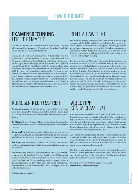 audimax JUR.A 5/2018 - Karrieremagazin für Juristen