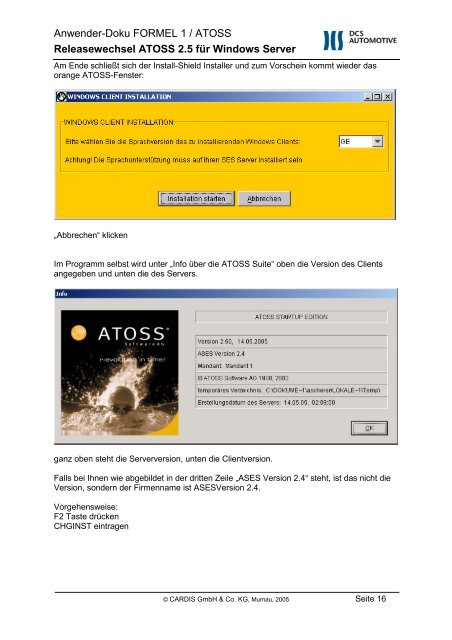Installationsanleitung Releasewechsel auf ATOSS SES 2.50 für ...