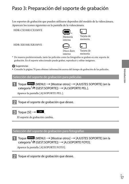 Sony HDR-XR550E - HDR-XR550E Istruzioni per l'uso Spagnolo