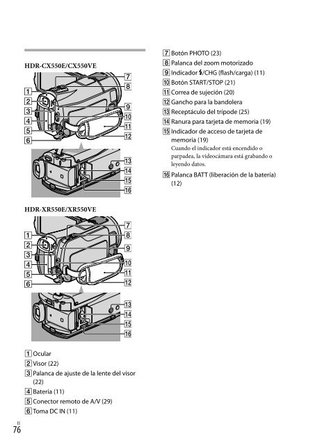 Sony HDR-XR550E - HDR-XR550E Istruzioni per l'uso Spagnolo