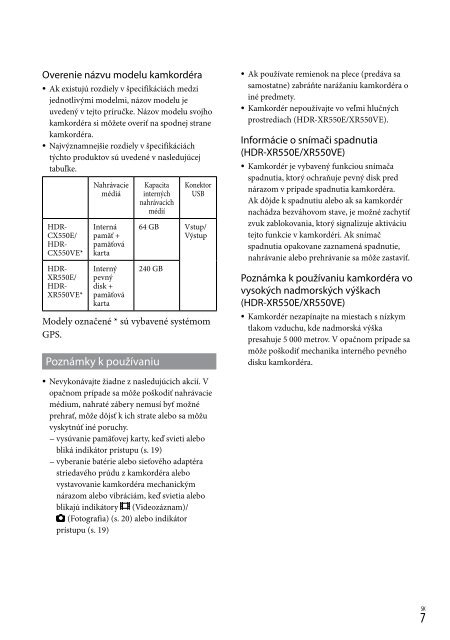 Sony HDR-XR550E - HDR-XR550E Istruzioni per l'uso Slovacco