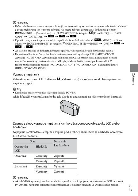 Sony HDR-XR550E - HDR-XR550E Istruzioni per l'uso Slovacco