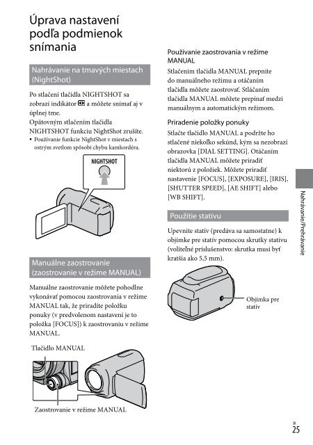 Sony HDR-XR550E - HDR-XR550E Istruzioni per l'uso Slovacco