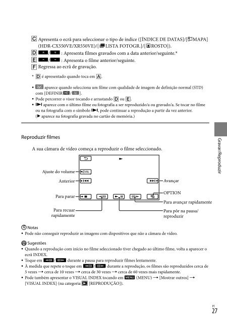 Sony HDR-XR550E - HDR-XR550E Istruzioni per l'uso Portoghese