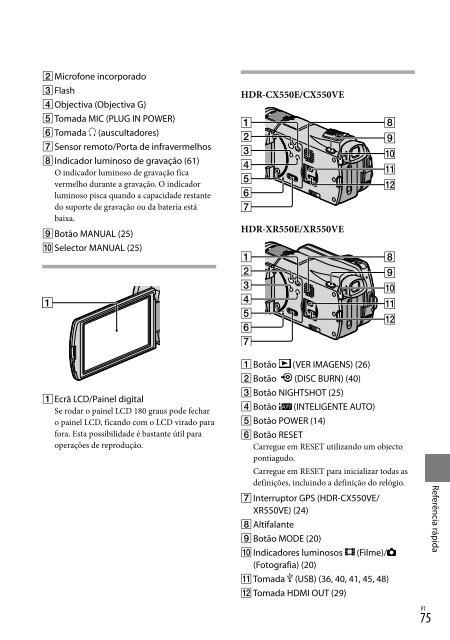 Sony HDR-XR550E - HDR-XR550E Istruzioni per l'uso Portoghese