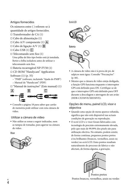 Sony HDR-XR550E - HDR-XR550E Istruzioni per l'uso Portoghese