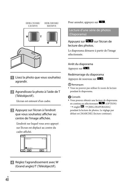 Sony HDR-XR550E - HDR-XR550E Istruzioni per l'uso Francese