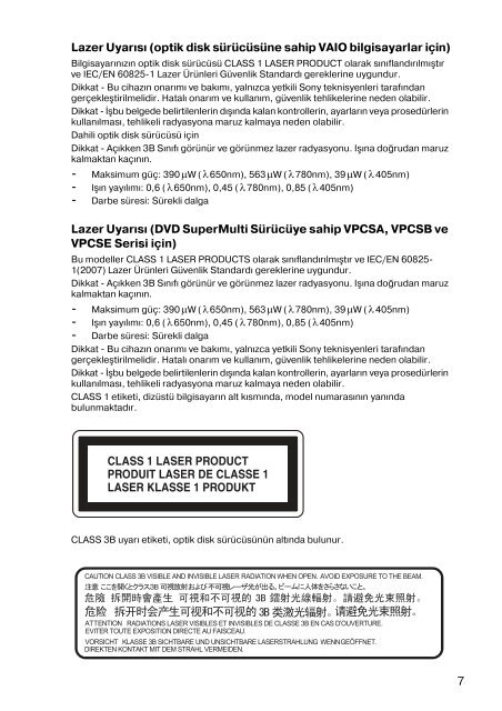 Sony VPCZ23V9R - VPCZ23V9R Documents de garantie Turc