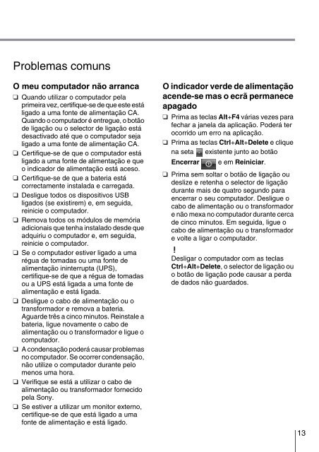 Sony VPCZ23V9R - VPCZ23V9R Guide de d&eacute;pannage Portugais