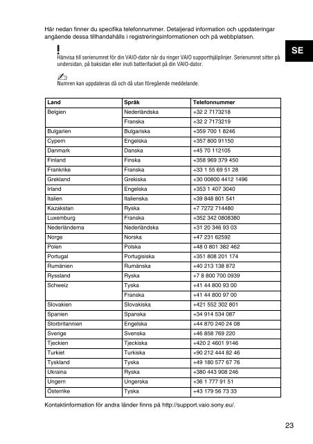 Sony VPCZ23V9R - VPCZ23V9R Documents de garantie Danois