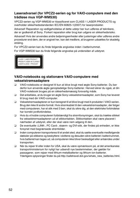 Sony VPCZ23V9R - VPCZ23V9R Documents de garantie Danois