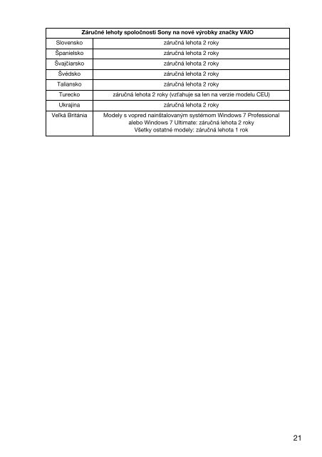 Sony VPCZ23V9R - VPCZ23V9R Documents de garantie Slovaque