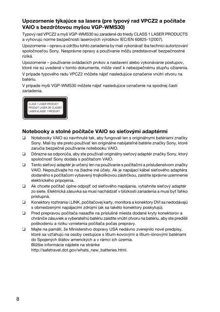 Sony VPCZ23V9R - VPCZ23V9R Documents de garantie Slovaque