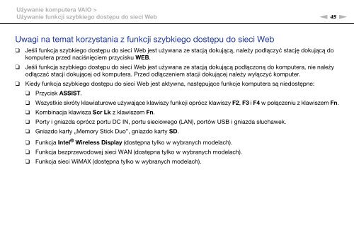 Sony VPCZ23V9R - VPCZ23V9R Mode d'emploi Polonais