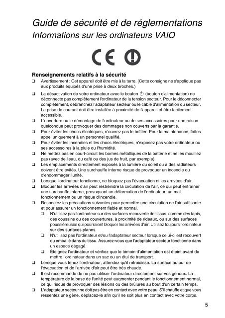 Sony VPCZ23V9R - VPCZ23V9R Documents de garantie Fran&ccedil;ais