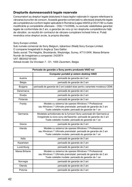 Sony VPCZ23V9R - VPCZ23V9R Documents de garantie Polonais