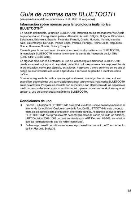 Sony VPCZ23V9R - VPCZ23V9R Documents de garantie Espagnol