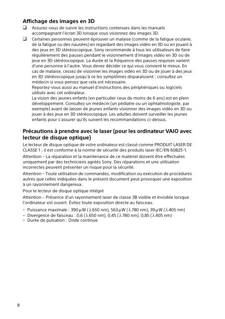 Sony VPCZ23V9R - VPCZ23V9R Documents de garantie Fran&ccedil;ais