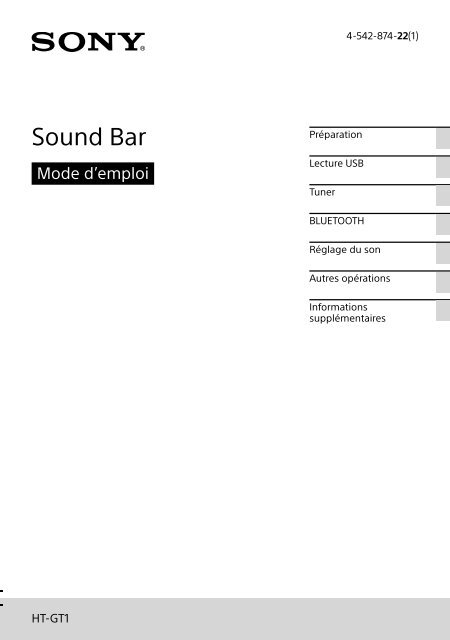 Sony HT-GT1 - HT-GT1 Mode d'emploi Fran&ccedil;ais