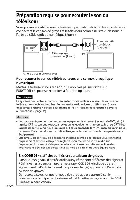 Sony HT-GT1 - HT-GT1 Mode d'emploi Fran&ccedil;ais