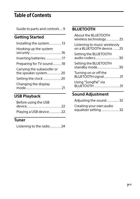 Sony HT-GT1 - HT-GT1 Mode d'emploi Anglais