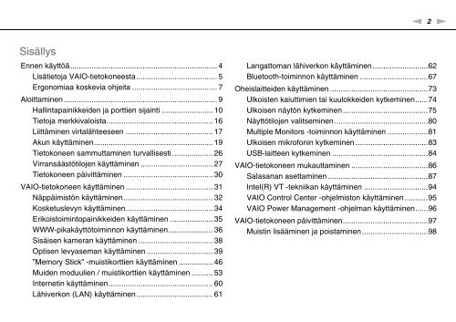 Sony VPCEC4S1E - VPCEC4S1E Istruzioni per l'uso Finlandese