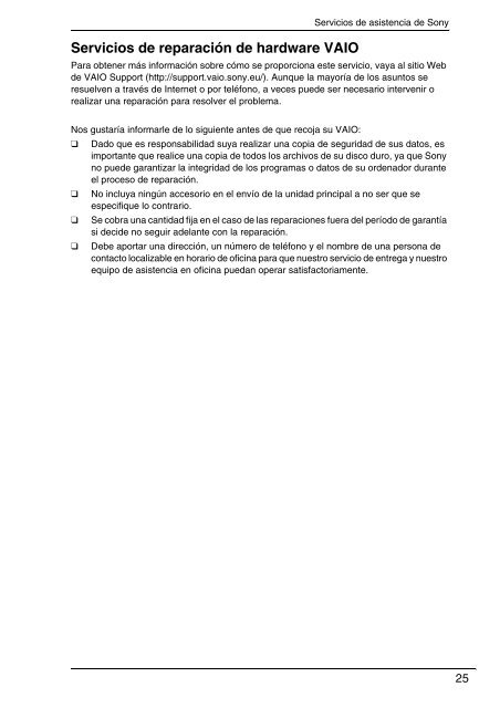 Sony VPCEC4S1E - VPCEC4S1E Documenti garanzia Spagnolo